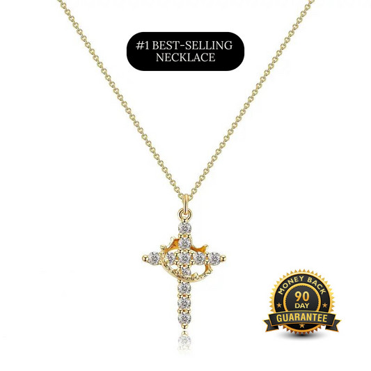 14K Gold Plated Crown Cross Necklace