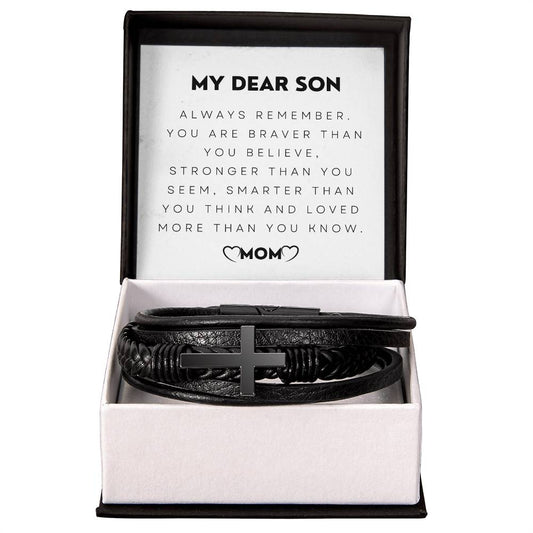 Eternal Bond: Men's Cross Bracelet with Heartfelt Message from Mom